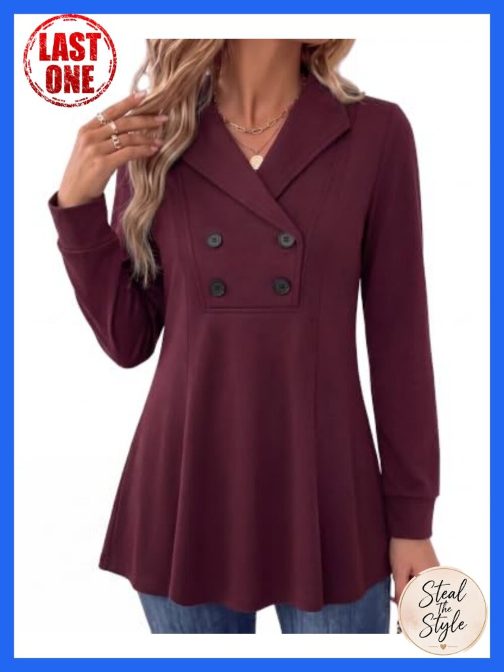 Flannel Cotton V-Neck Button Tunic Sweatshirt Long Sleeve Pullover